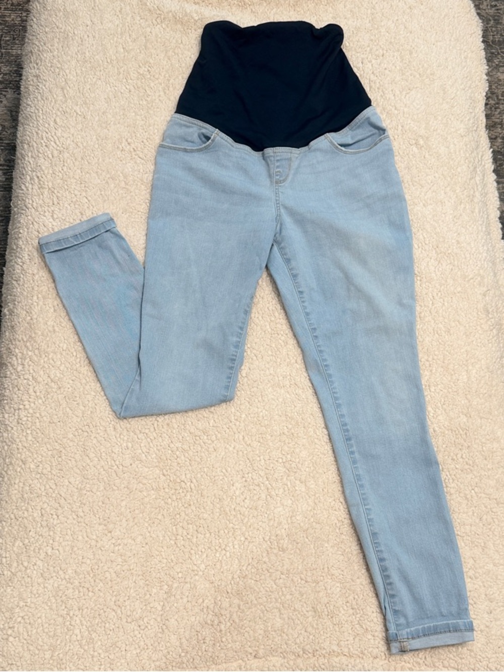 Light Wash Maternity Jeans with Black Stretch Panel